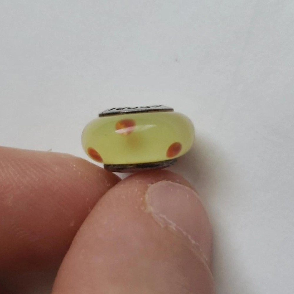 Pandora Murano Glass Bead Charm Yellow Orange Polka Dot 925 Sterling Silver ALE